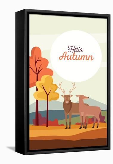 Hello Autumn Season Scene with Reindeer Couple-jemastock-Framed Premier Image Canvas