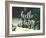 Hello Winter Typography Overlay on Blurred Photo of Christmas Trees. Lettering Banner for Greeting-kotoko-Framed Art Print