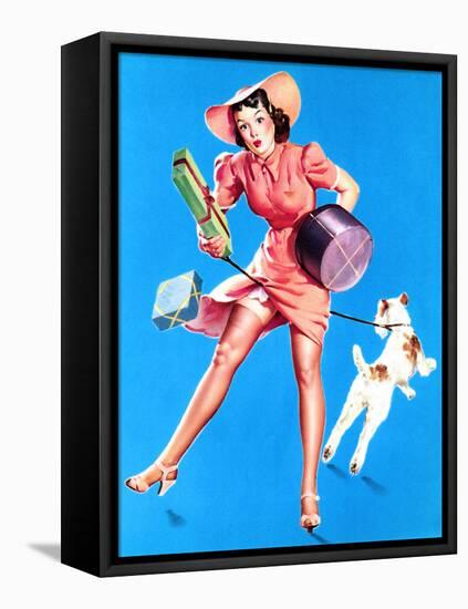 Help Wanted! Pin-Up with Dog 1939-Gil Elvgren-Framed Stretched Canvas