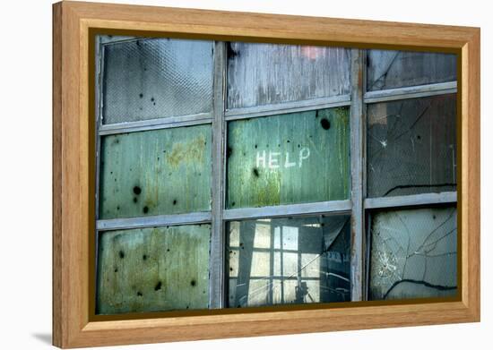 Help Written on Broken Windows-null-Framed Stretched Canvas