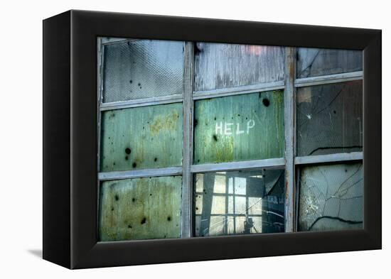 Help Written on Broken Windows-null-Framed Stretched Canvas