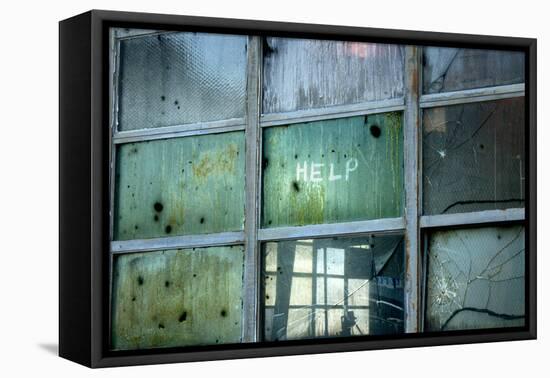 Help Written on Broken Windows-null-Framed Stretched Canvas