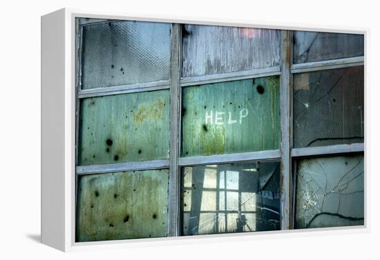 Help Written on Broken Windows-null-Framed Stretched Canvas