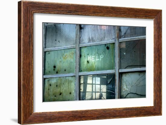 Help Written on Broken Windows-null-Framed Photo