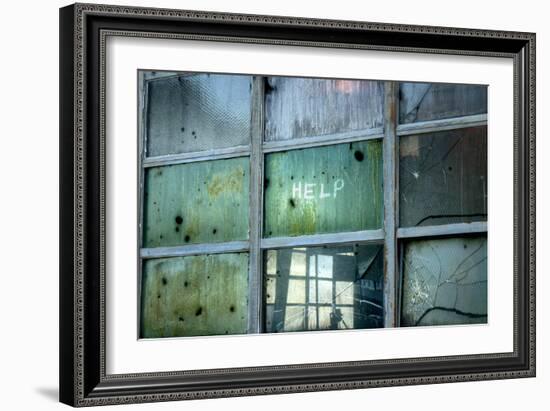 Help Written on Broken Windows-null-Framed Photo