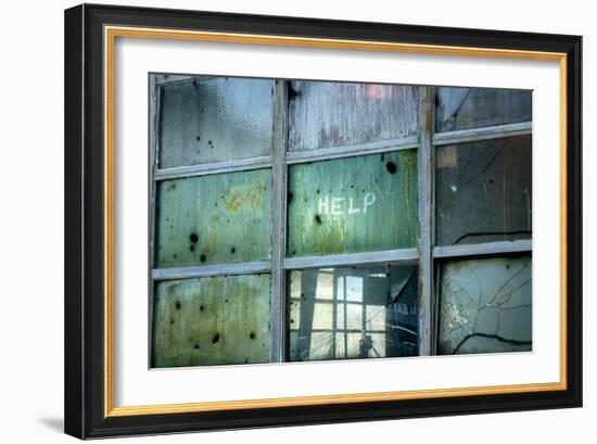 Help Written on Broken Windows-null-Framed Photo