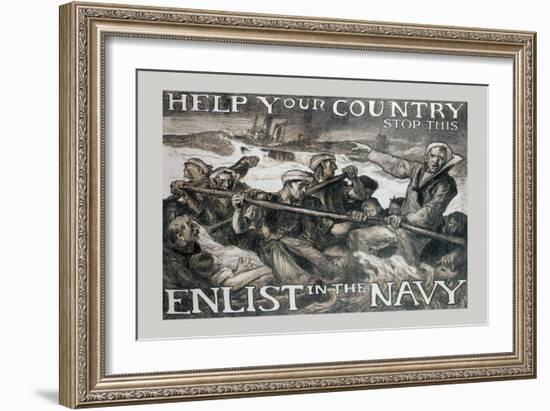 Help Your Country Stop This. Enlist in the Navy-Frank Brangwyn-Framed Art Print