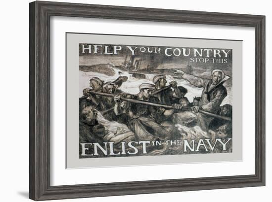 Help Your Country Stop This. Enlist in the Navy-Frank Brangwyn-Framed Art Print