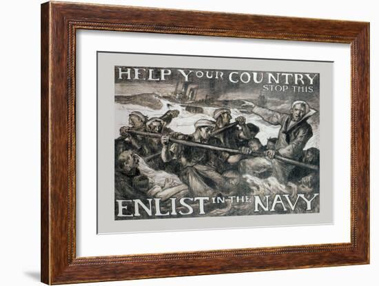 Help Your Country Stop This. Enlist in the Navy-Frank Brangwyn-Framed Art Print