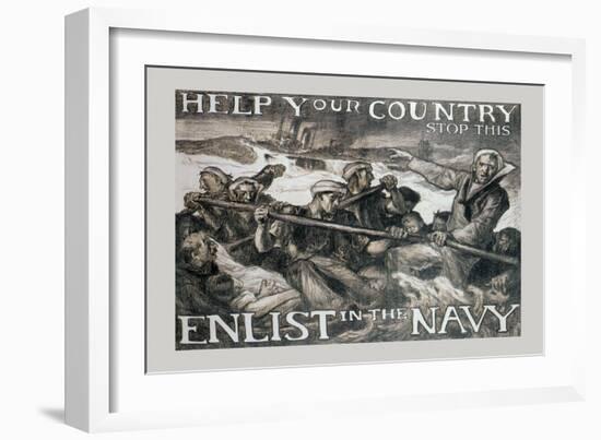 Help Your Country Stop This. Enlist in the Navy-Frank Brangwyn-Framed Art Print