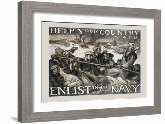 Help Your Country Stop This. Enlist in the Navy-Frank Brangwyn-Framed Art Print