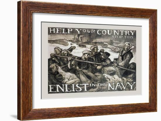 Help Your Country Stop This. Enlist in the Navy-Frank Brangwyn-Framed Art Print