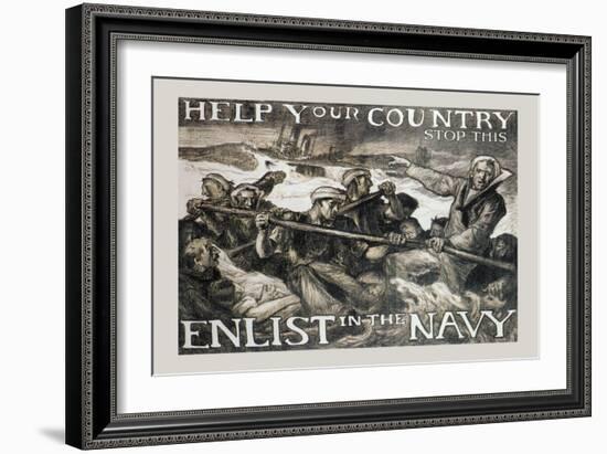 Help Your Country Stop This. Enlist in the Navy-Frank Brangwyn-Framed Art Print