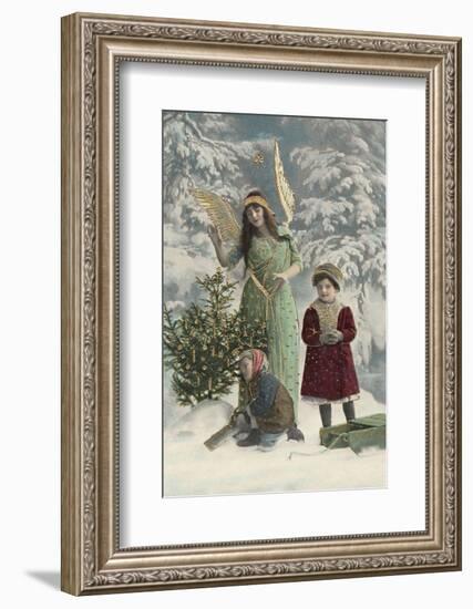 Helpful Angel Accompanies Two Children into the Woods to Help Them Choose Their Tree-null-Framed Photographic Print