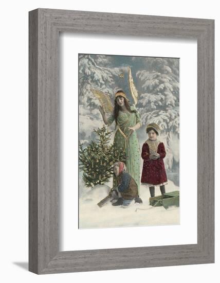 Helpful Angel Accompanies Two Children into the Woods to Help Them Choose Their Tree-null-Framed Photographic Print