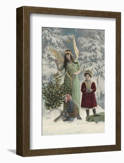 Helpful Angel Accompanies Two Children into the Woods to Help Them Choose Their Tree-null-Framed Photographic Print