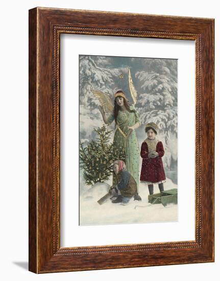 Helpful Angel Accompanies Two Children into the Woods to Help Them Choose Their Tree-null-Framed Photographic Print