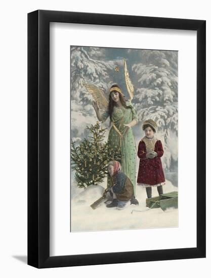 Helpful Angel Accompanies Two Children into the Woods to Help Them Choose Their Tree-null-Framed Photographic Print