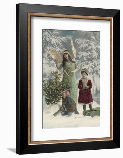 Helpful Angel Accompanies Two Children into the Woods to Help Them Choose Their Tree-null-Framed Photographic Print