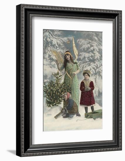 Helpful Angel Accompanies Two Children into the Woods to Help Them Choose Their Tree-null-Framed Photographic Print