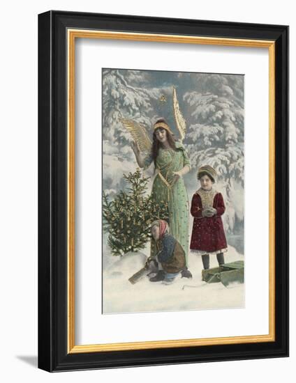 Helpful Angel Accompanies Two Children into the Woods to Help Them Choose Their Tree-null-Framed Photographic Print