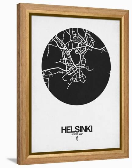 Helsinki Street Map Black on White-NaxArt-Framed Stretched Canvas