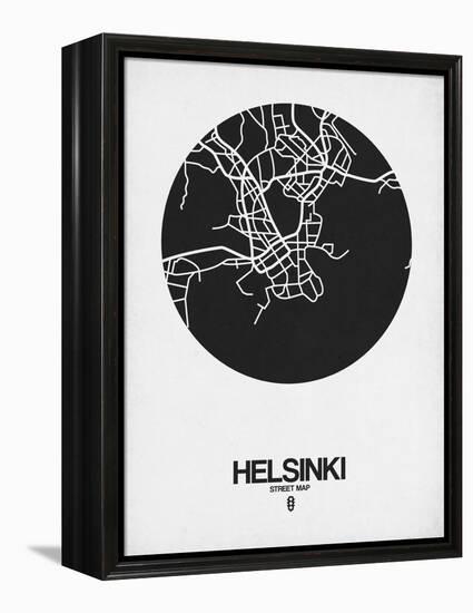 Helsinki Street Map Black on White-NaxArt-Framed Stretched Canvas
