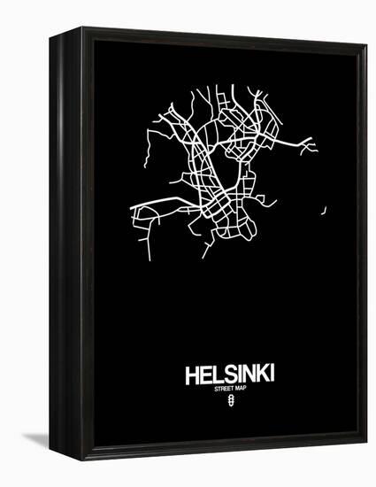 Helsinki Street Map Black-NaxArt-Framed Stretched Canvas