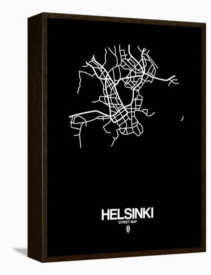 Helsinki Street Map Black-NaxArt-Framed Stretched Canvas