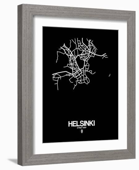 Helsinki Street Map Black-NaxArt-Framed Art Print