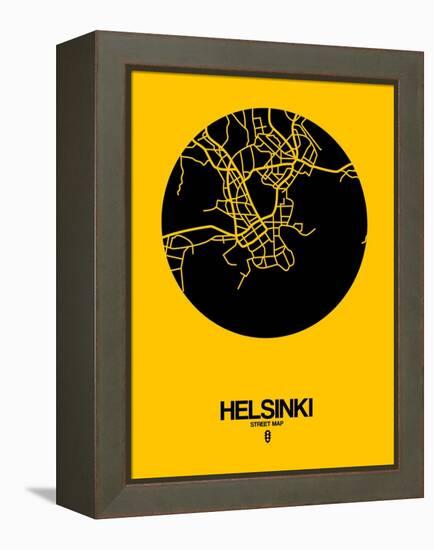 Helsinki Street Map Yellow-NaxArt-Framed Stretched Canvas