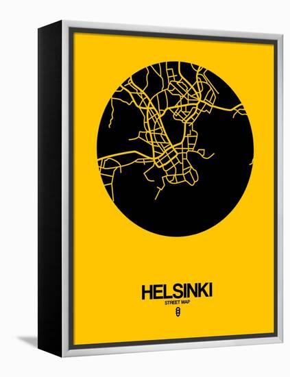 Helsinki Street Map Yellow-NaxArt-Framed Stretched Canvas