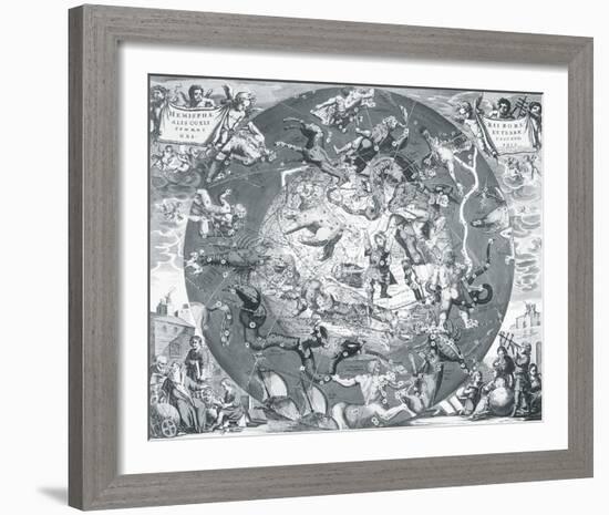 Hemisphae Alis Coeli Sphaeri Grarii Bore et Terre Casceno Phia, 1660-Henricus Hondius-Framed Giclee Print