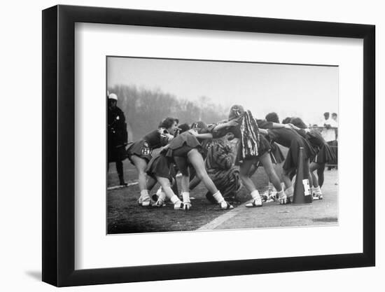 Hempstead High School Cheerleaders Chanting a Cheer as They Encircle the School's Tiger Mascot-Gordon Parks-Framed Photographic Print