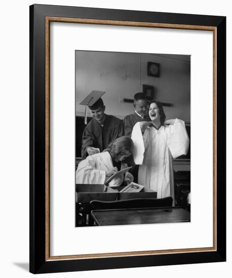 Hempstead High School Seniors Happily Helping Each Other with Graduation Gowns Before Commencement-Gordon Parks-Framed Premium Photographic Print