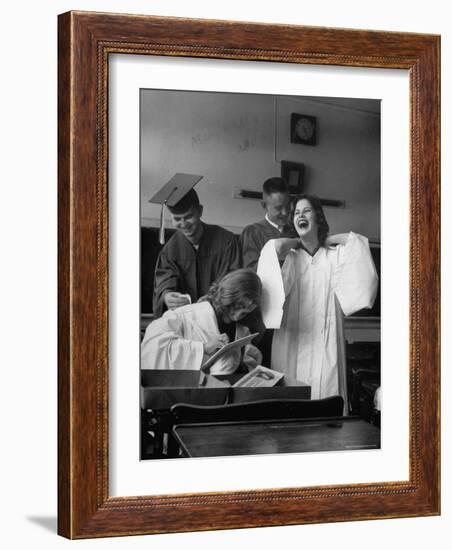 Hempstead High School Seniors Happily Helping Each Other with Graduation Gowns Before Commencement-Gordon Parks-Framed Premium Photographic Print