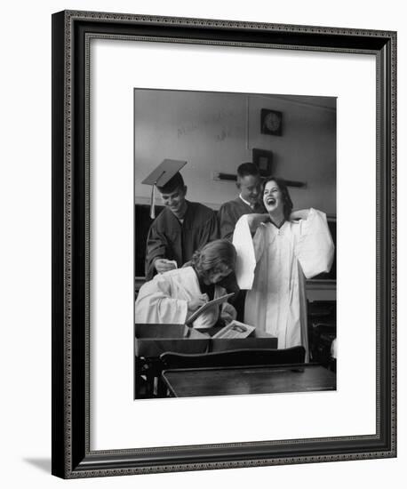 Hempstead High School Seniors Happily Helping Each Other with Graduation Gowns Before Commencement-Gordon Parks-Framed Premium Photographic Print