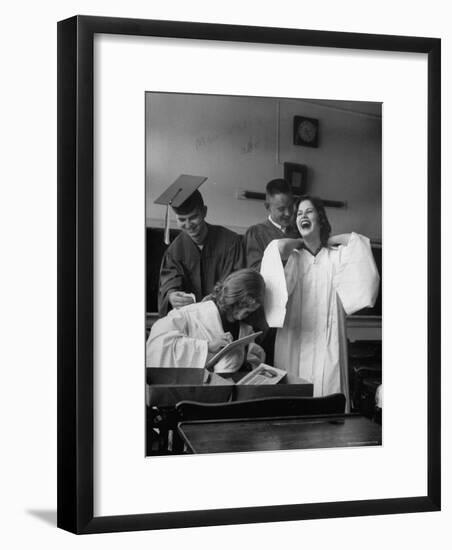 Hempstead High School Seniors Happily Helping Each Other with Graduation Gowns Before Commencement-Gordon Parks-Framed Premium Photographic Print