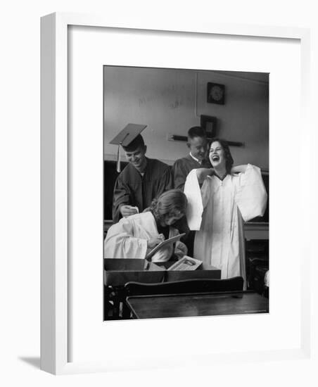 Hempstead High School Seniors Happily Helping Each Other with Graduation Gowns Before Commencement-Gordon Parks-Framed Premium Photographic Print