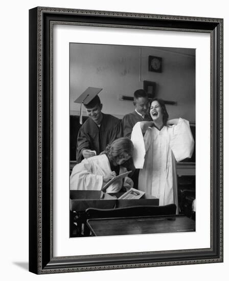 Hempstead High School Seniors Happily Helping Each Other with Graduation Gowns Before Commencement-Gordon Parks-Framed Premium Photographic Print