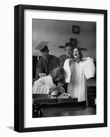 Hempstead High School Seniors Happily Helping Each Other with Graduation Gowns Before Commencement-Gordon Parks-Framed Photographic Print