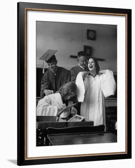 Hempstead High School Seniors Happily Helping Each Other with Graduation Gowns Before Commencement-Gordon Parks-Framed Photographic Print