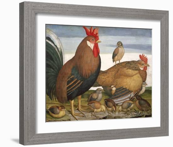 Hen, Rooster and Chicks-Battaglia-Framed Premium Giclee Print