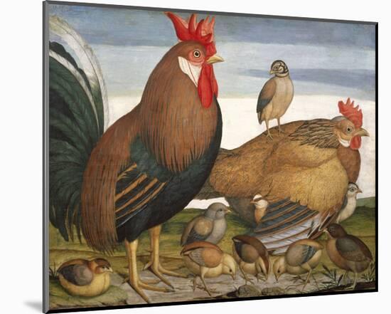 Hen, Rooster and Chicks-Battaglia-Mounted Premium Giclee Print