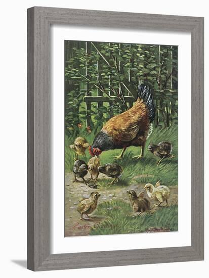 Hen with Chicks-August Muller-Framed Art Print