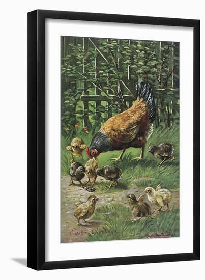 Hen with Chicks-August Muller-Framed Art Print