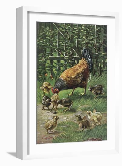 Hen with Chicks-August Muller-Framed Art Print