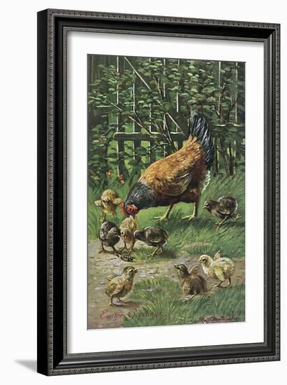 Hen with Chicks-August Muller-Framed Art Print