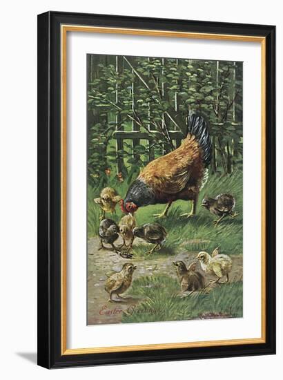 Hen with Chicks-August Muller-Framed Art Print