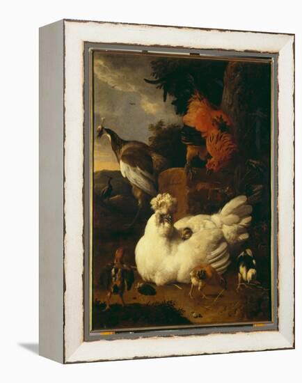 Hen with Chicks-Melchior de Hondecoeter-Framed Premier Image Canvas